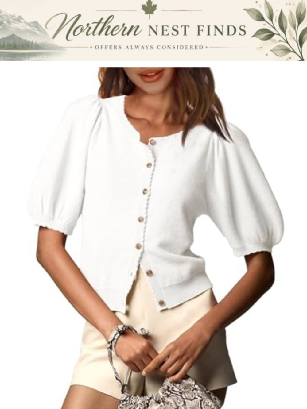 Puff Short Sleeve Cardigan Lightweight Summer Button Down Shrug Knit Sweater Top